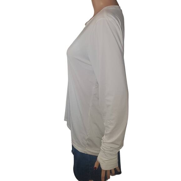 Spanx Size L Wrap Back Long Sleeve T-Shirt Open Back Thumbholes Workout FLAW - Picture 4 of 9